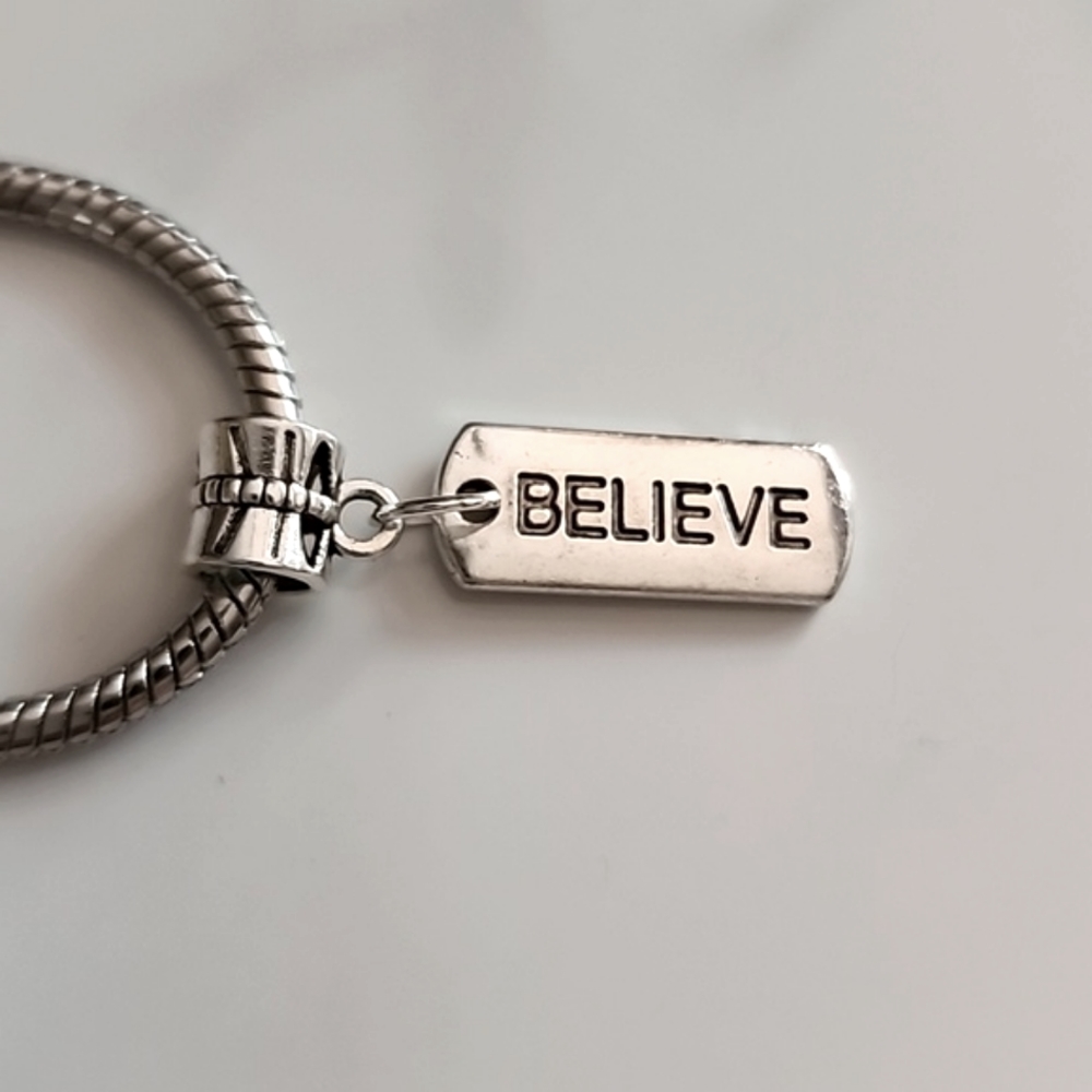 BELIEVE Word Charm Fits pandora and European Systems